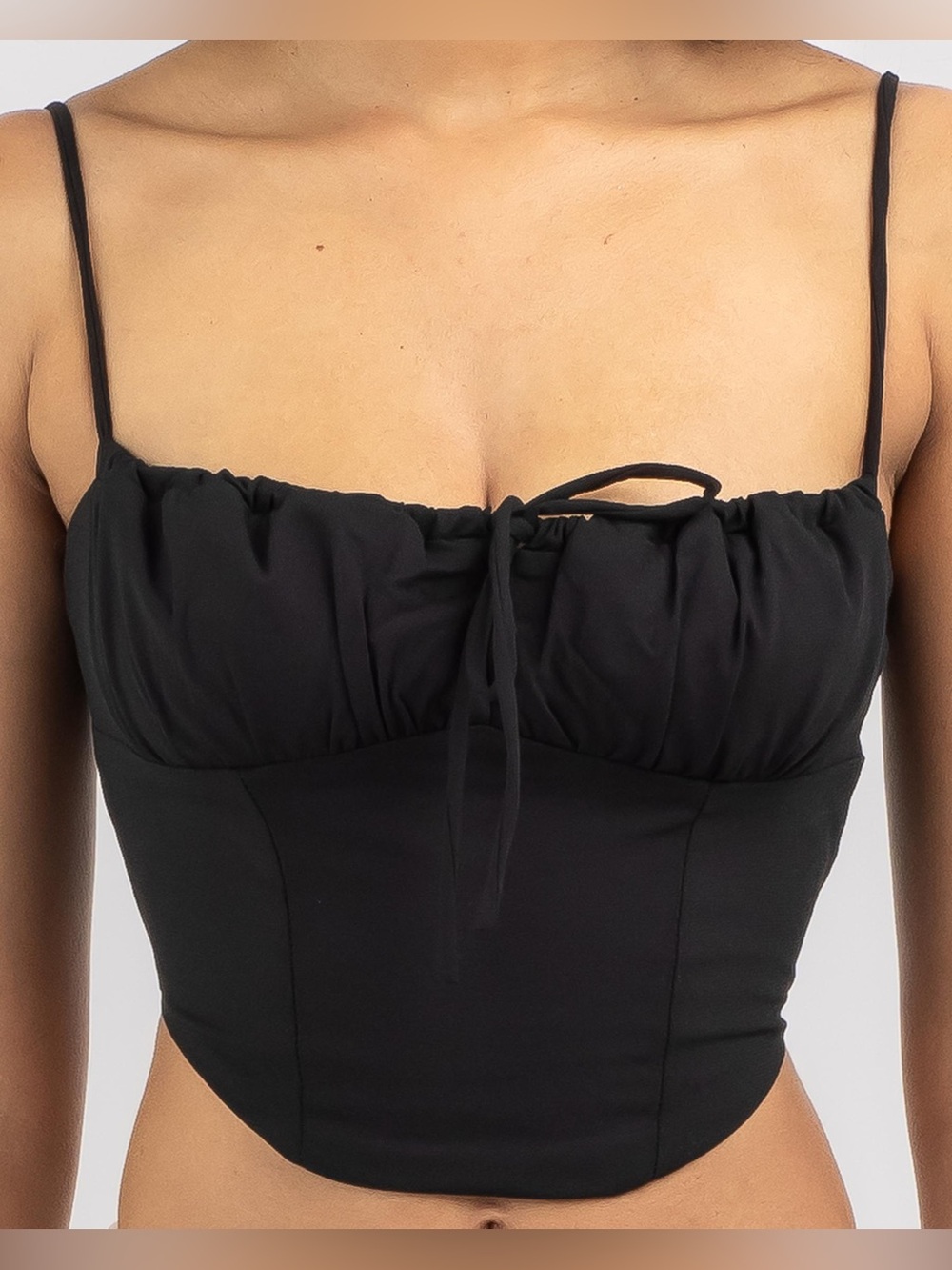 Garage Black Ruched Corset-Style Crop Top